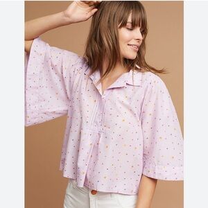 Anthropologie Eliot Popover Blouse by Maeve Lavender Floral /Butterfly Sleeves